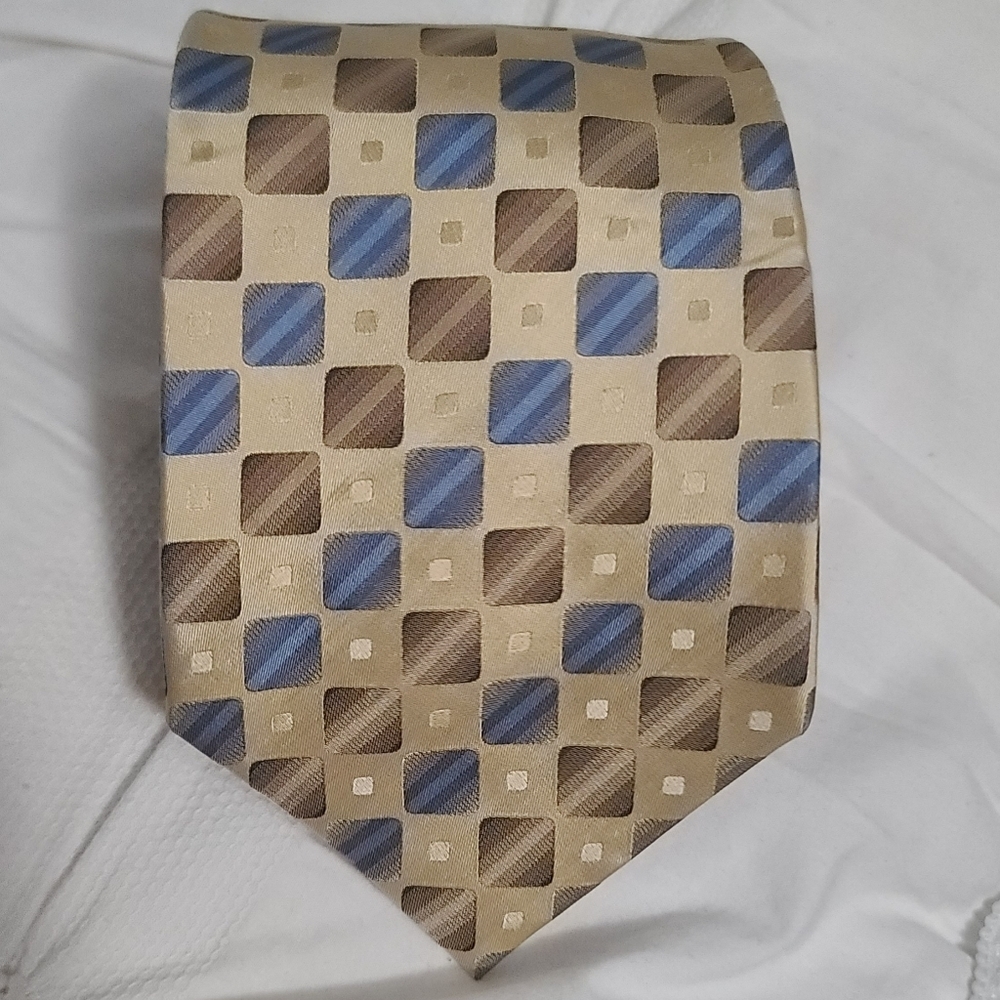Van Heusen Silk Beige And Blue Patterned Neck Tie
